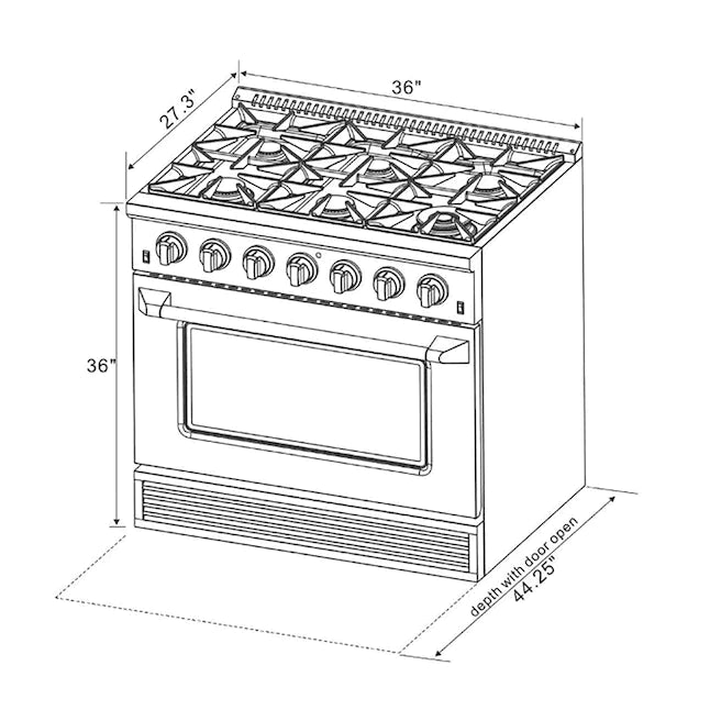 Kucht Signature 36-Inch Gas Range in Black with Black Knobs & Rose Gold Handle (KNG361-K-ROSE)