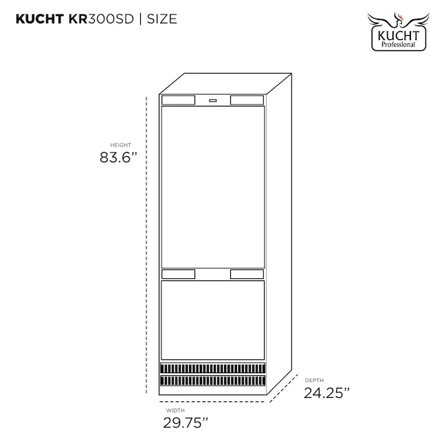 Kucht 30-Inch 17 Cu. Ft. Built-In Refrigerator in Stainless Steel (KR300SD, K30SSP, K30SSH)