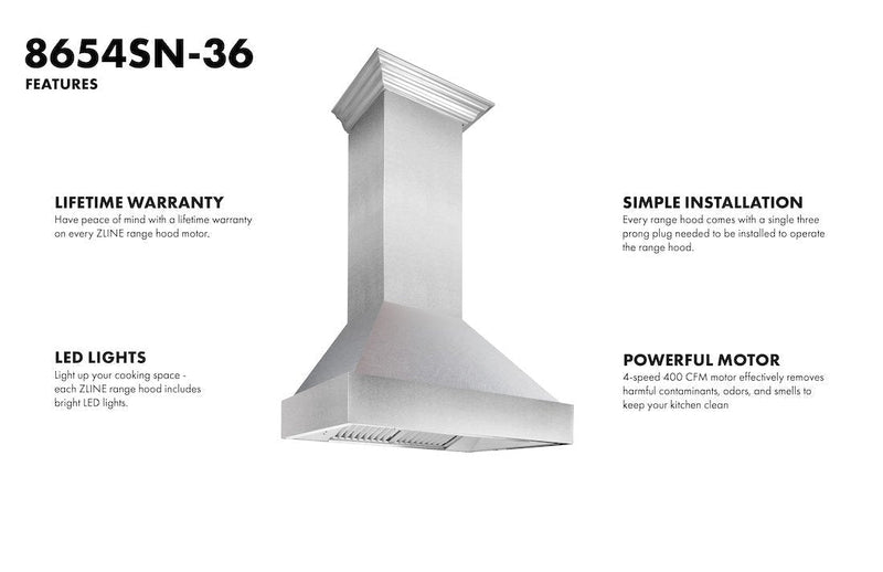 ZLINE Fingerprint Resistant Stainless Steel Range Hood (8654SN)