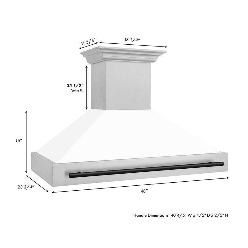 ZLINE 48 in. Autograph Edition Fingerprint Resistant Stainless Steel Range Hood with White Matte Shell and Accented Handle (8654SNZ-WM48)