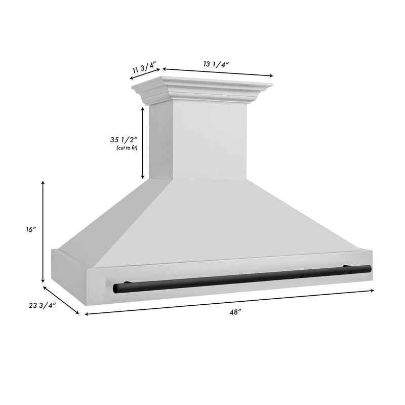 ZLINE 48 in. Autograph Edition Stainless Steel Range Hood with Stainless Steel Shell and Matte Black Handle (8654STZ-48-MB)