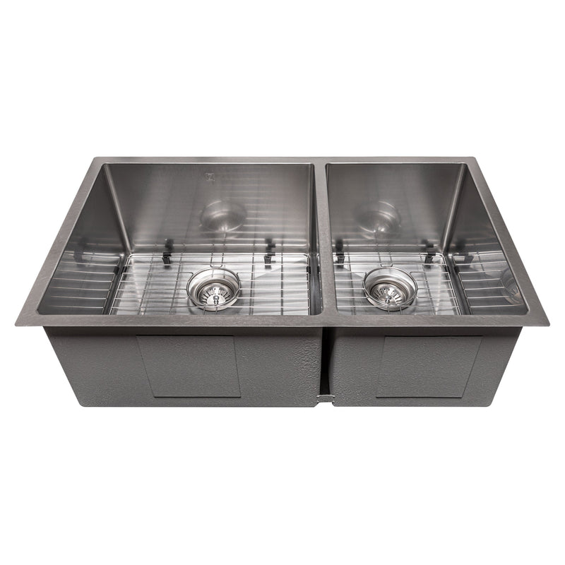 ZLINE 33 in. Chamonix Undermount Double Bowl Kitchen Sink with Bottom Grid (SR60D-33)