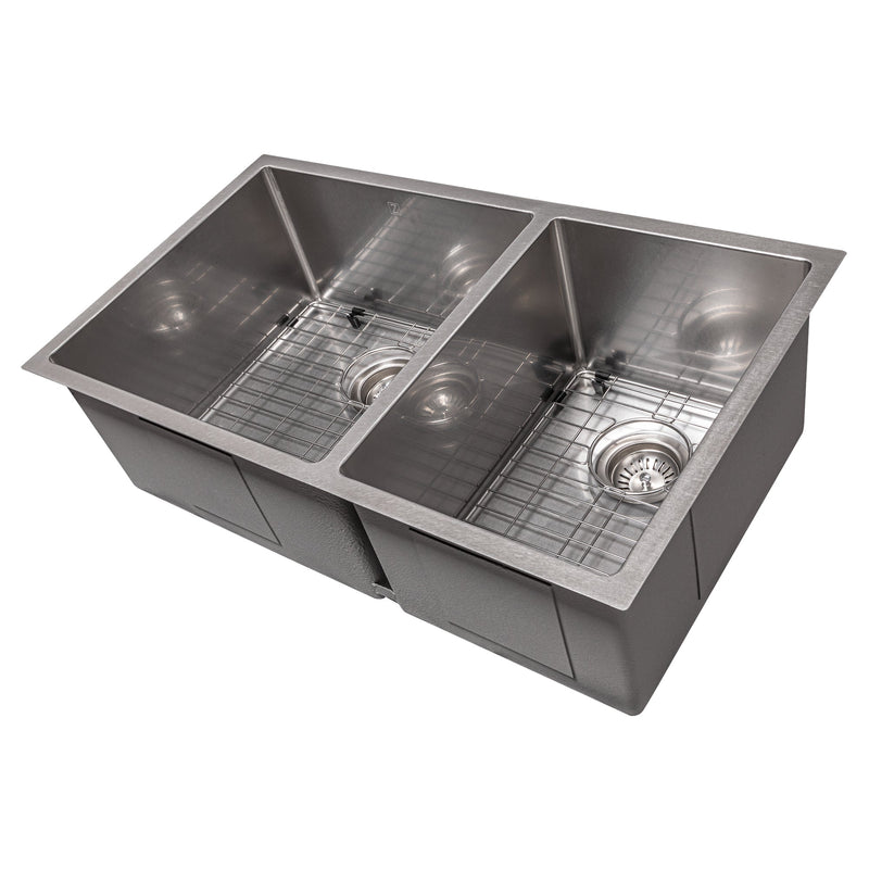 ZLINE 33 in. Chamonix Undermount Double Bowl Kitchen Sink with Bottom Grid (SR60D-33)