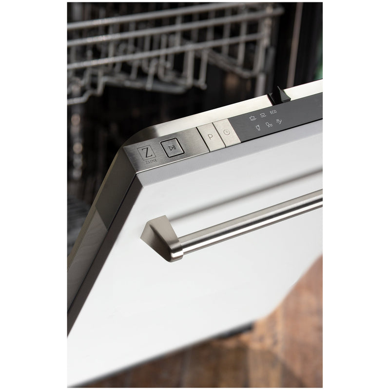 ZLINE 18 in. Compact Top Control Dishwasher with White Matte Panel and Traditional Handle, 52dBa (DW-WM-18)