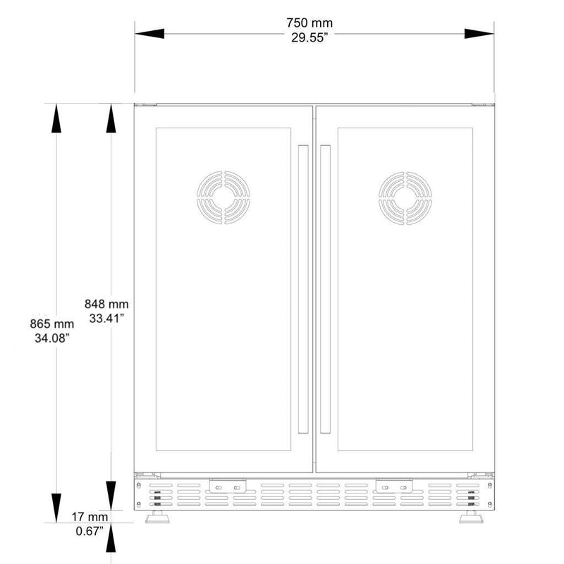 Kings Bottle 30" Under Counter Low-E Glass Door Wine and Beer Cooler Combo KBUSF66BW-BP