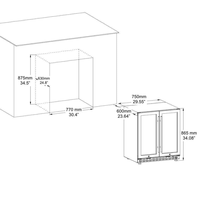 Kings Bottle 30" Under Counter Low-E Glass Door Wine and Beer Cooler Combo KBUSF66BW-BP