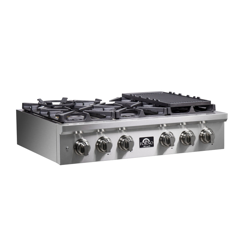 Forno 36″ Gas Rangetop ALTA QUALITA Pro-Style 6 Sealed Brass Burners - FCTGS5751-36