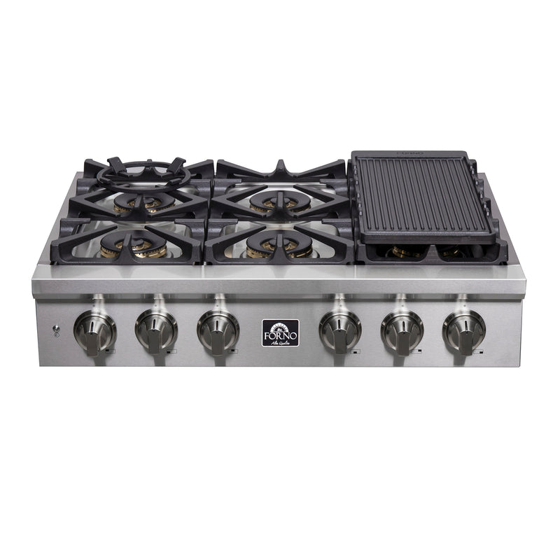 Forno 36″ Gas Rangetop ALTA QUALITA Pro-Style 6 Sealed Brass Burners - FCTGS5751-36