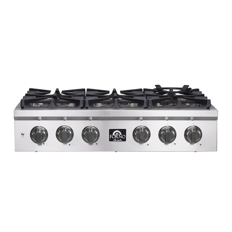 Forno 36″ Gas Rangetop ALTA QUALITA Pro-Style 6 Sealed Brass Burners - FCTGS5751-36