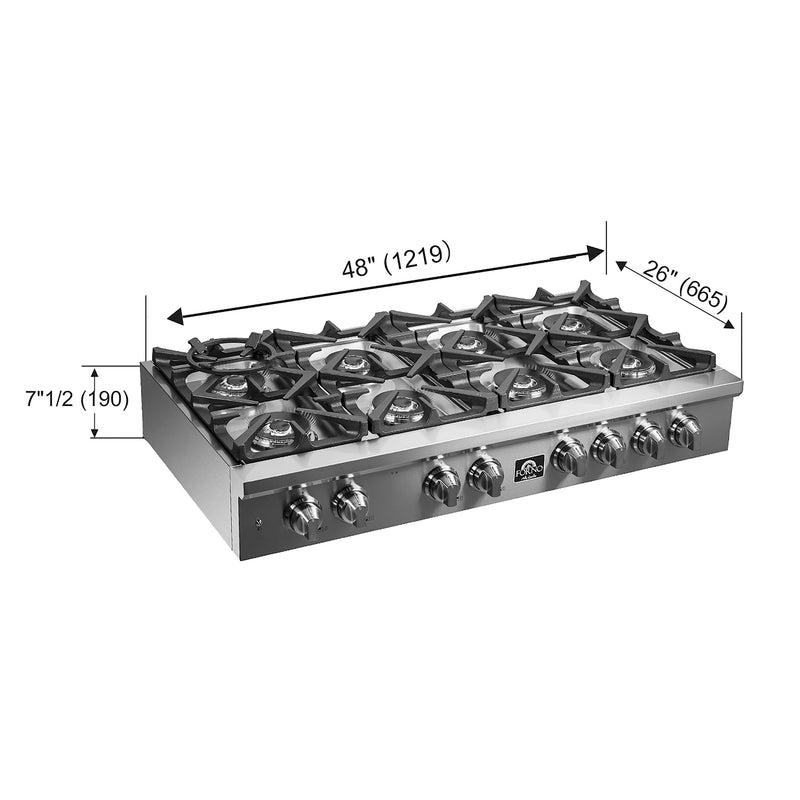 Forno 48″ Gas Rangetop ALTA QUALITA Pro-Style 8 Sealed Brass Burners - FCTGS5751-48