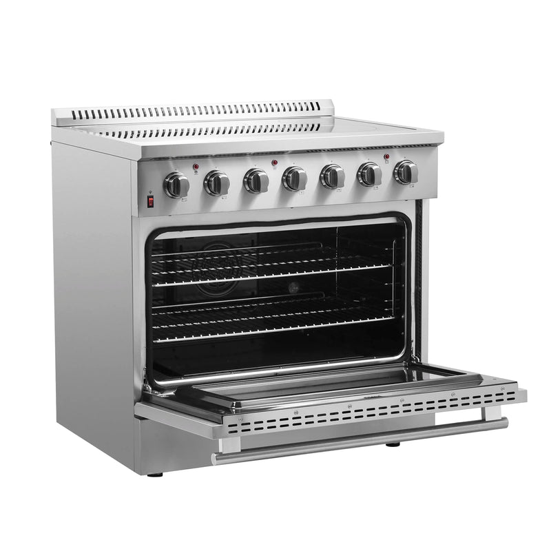 Forno 4-Piece Appliance Package - 36-Inch Electric Range, Pro-Style Refrigerator, Dishwasher, and Microwave Drawer in Stainless Steel