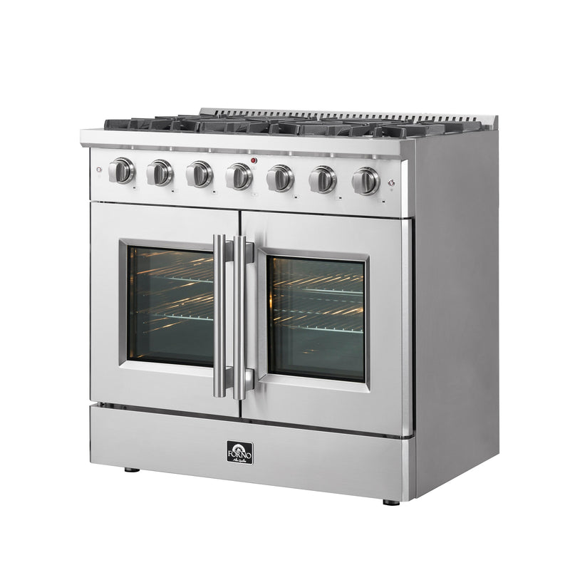 Forno 36″ Vittorio French Door Freestanding Gas Range with 6 Sealed Burners - FFSGS6444-36