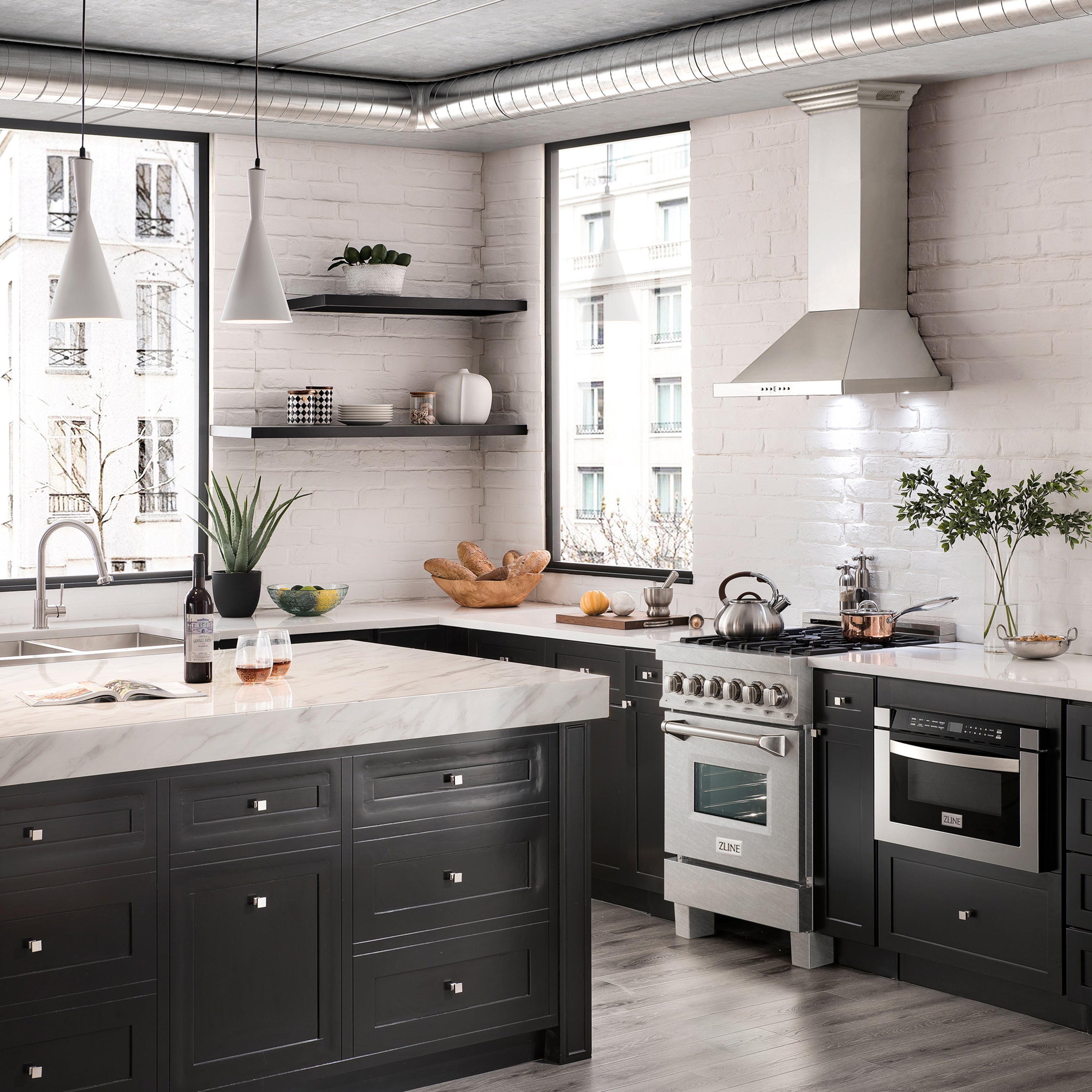 ZLINE 24 in. Professional Dual Fuel Range in Fingerprint Resistant Stainless Steel with Brass Burners (RAS-SN-BR-24)