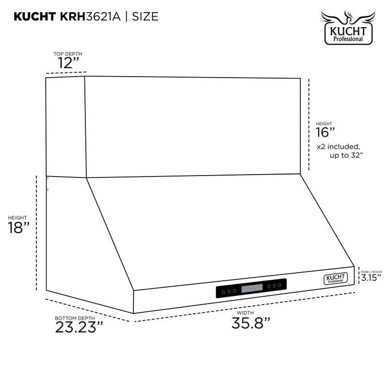 Kucht 36-Inch Wall Mounted Range Hood 900 CFM in Stainless Steel & Silver (KRH3621A)