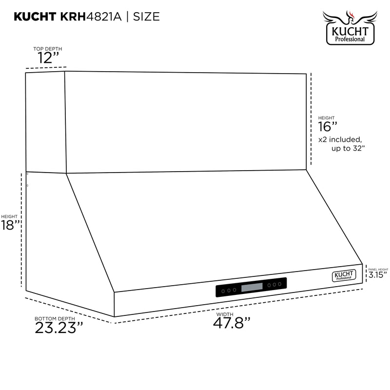 Kucht 48-Inch Wall Mounted Range Hood 1200 CFM in Stainless Steel & Silver (KRH4821A)