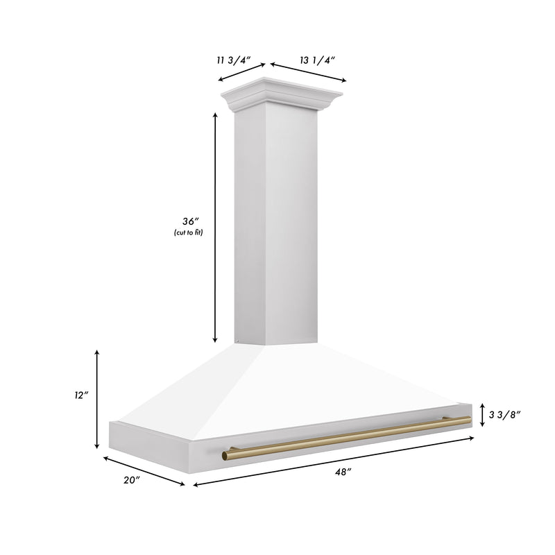 ZLINE 48 in. Autograph Edition Stainless Steel Range Hood with White Matte Shell and Accents (KB4STZ-WM48)