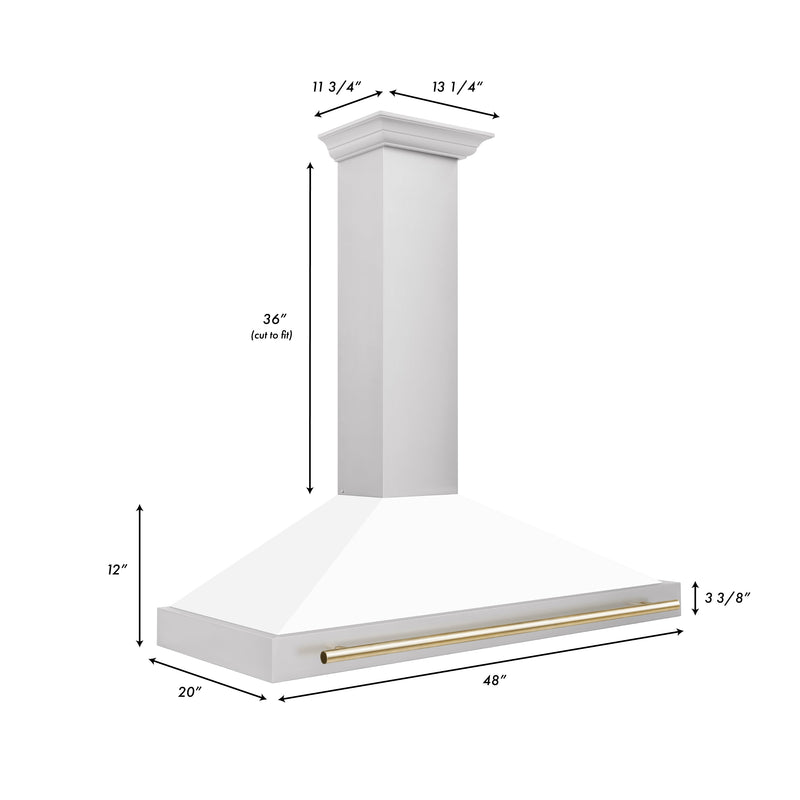 ZLINE 48 in. Autograph Edition Stainless Steel Range Hood with White Matte Shell and Accents (KB4STZ-WM48)