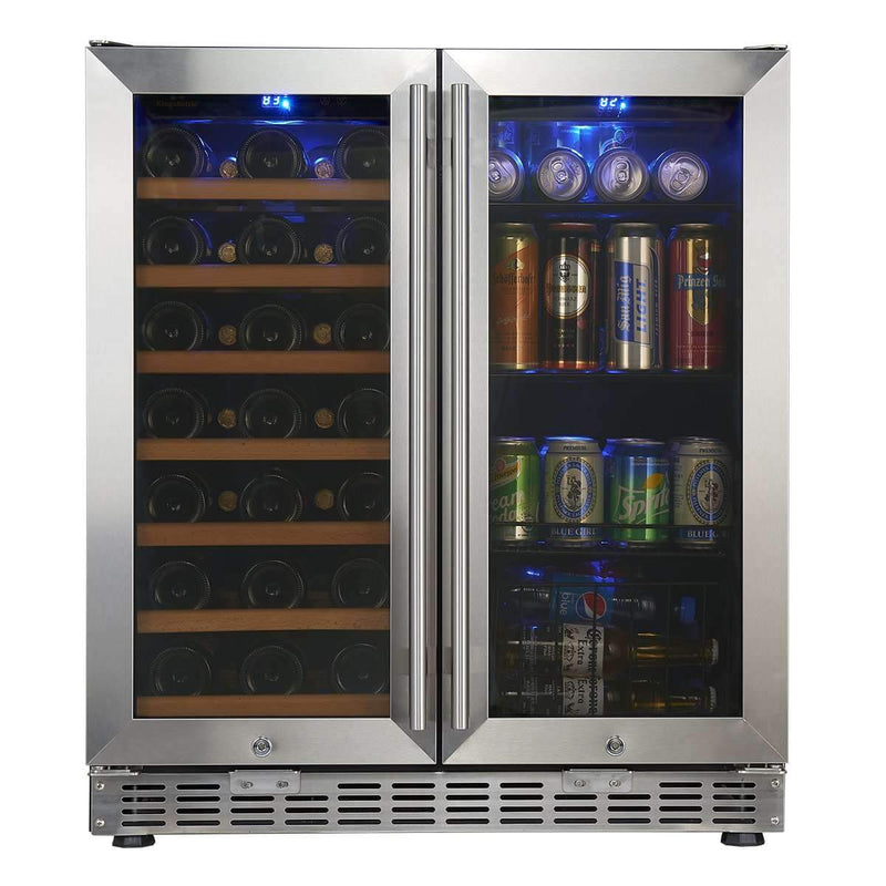 Kings Bottle 30" Under Counter Low-E Glass Door Wine and Beer Cooler Combo KBUSF66BW-SS