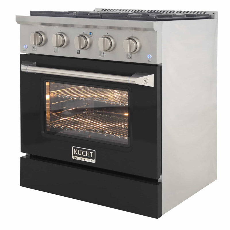 Kucht 30-Inch Pro-Style Dual Fuel Range in Stainless Steel with Black Oven Door (KDF302-K)