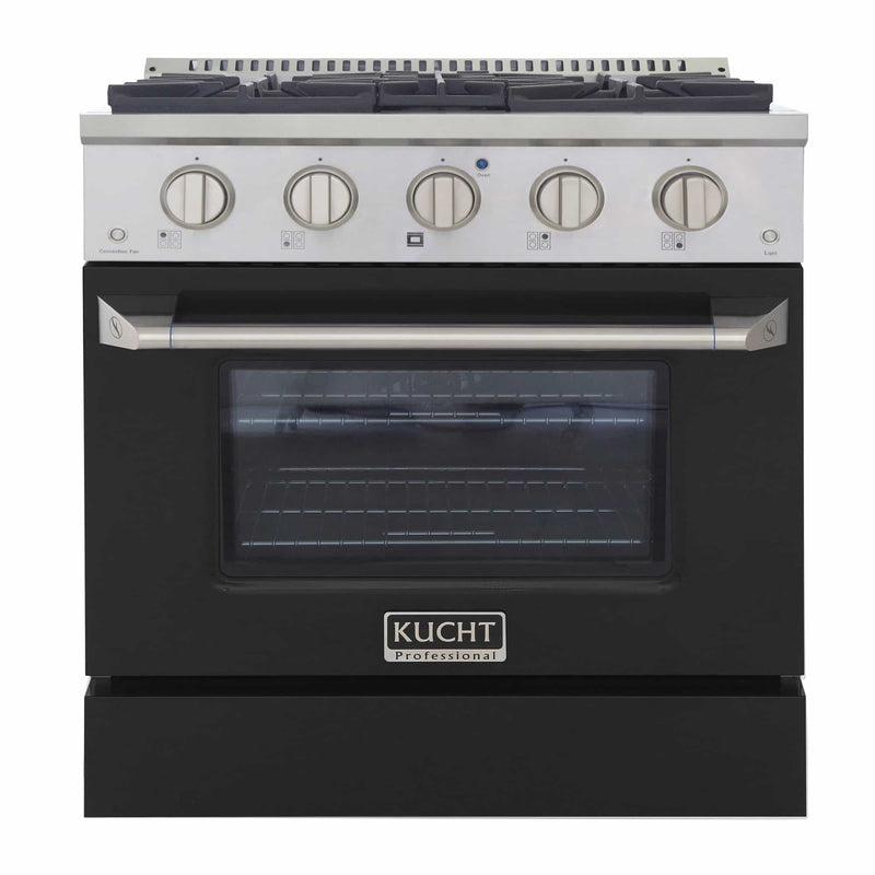 Kucht 30-Inch Pro-Style Dual Fuel Range in Stainless Steel with Black Oven Door (KDF302-K)