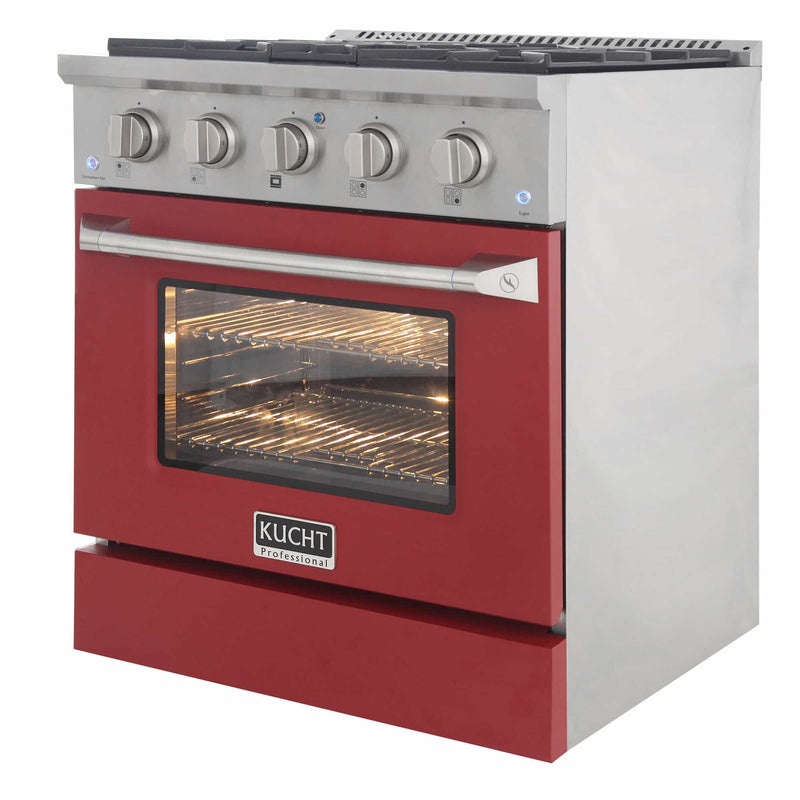 Kucht 30-Inch Pro-Style Dual Fuel Range in Stainless Steel with Red Oven Door (KDF302-R)