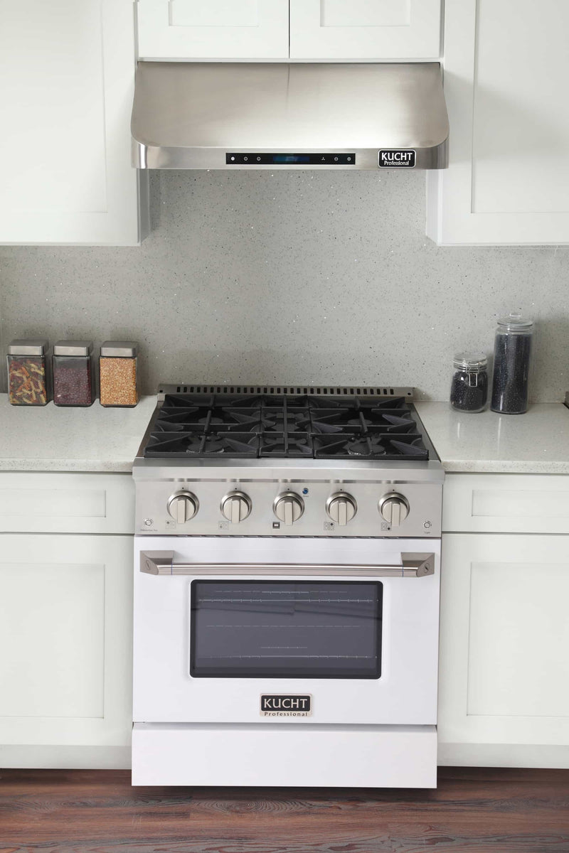 Kucht 30-Inch Pro-Style Dual Fuel Range in Stainless Steel with White Oven Door (KDF302-W)