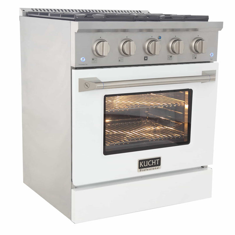 Kucht 30-Inch Pro-Style Dual Fuel Range in Stainless Steel with White Oven Door (KDF302-W)