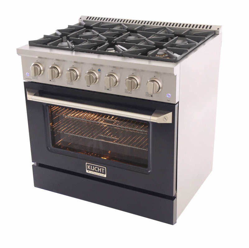 Kucht 36-Inch Pro-Style Dual Fuel Range in Stainless Steel with Black Oven Door (KDF362-K)