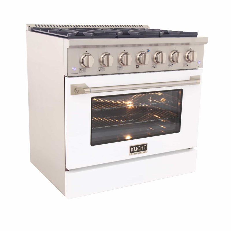 Kucht 36-Inch Pro-Style Dual Fuel Range in Stainless Steel with White Oven Door (KDF362-W)