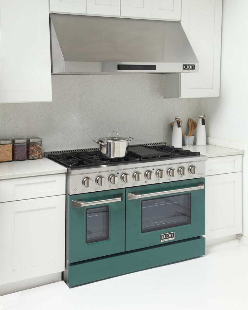 Kucht 48-Inch Pro-Style Dual Fuel Range in Stainless Steel with Green Oven Door (KDF482-G)