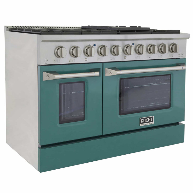 Kucht 48-Inch Pro-Style Dual Fuel Range in Stainless Steel with Green Oven Door (KDF482-G)