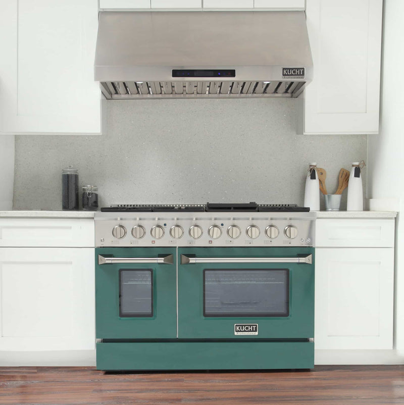 Kucht 48-Inch Pro-Style Dual Fuel Range in Stainless Steel with Green Oven Door (KDF482-G)