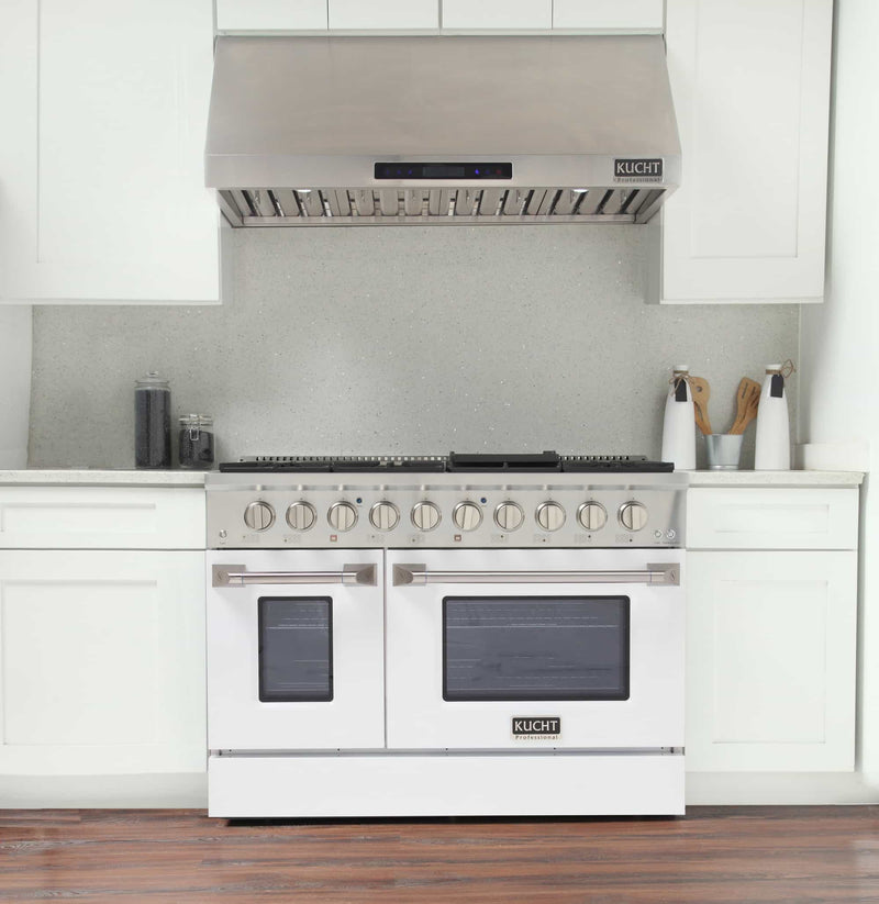 Kucht 48-Inch Pro-Style Dual Fuel Range in Stainless Steel with White Oven Door (KDF482-W)