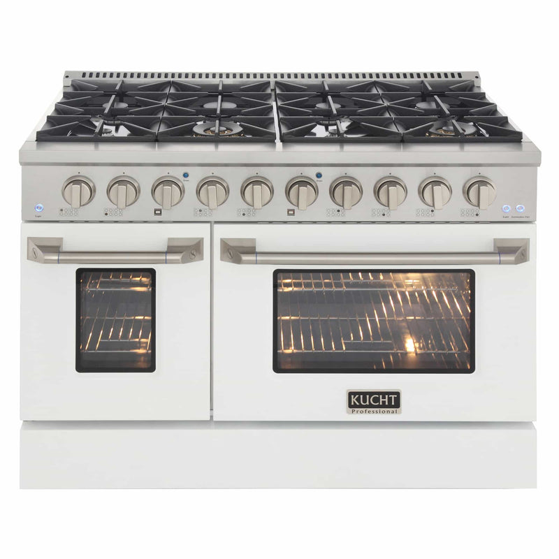 Kucht 48-Inch Pro-Style Dual Fuel Range in Stainless Steel with White Oven Door (KDF482-W)