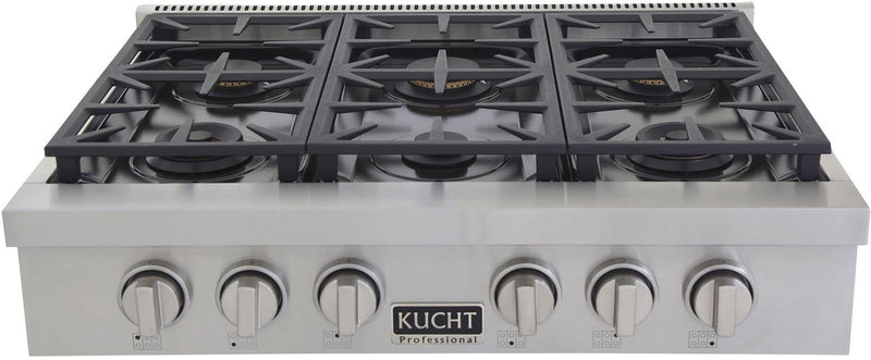 Kucht 36-Inch 6 Burner Gas Rangetop in Stainless Steel with Silver Accents (KFX369T-S)