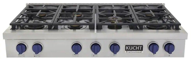 Kucht 48-Inch 6 Burner Gas Rangetop in Stainless Steel with Royal Blue Knob (KFX489T-B)