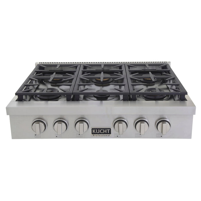 Kucht 36 in. Professional 6 Burner Gas Stovetop in Stainless Steel with Accents KFX369T