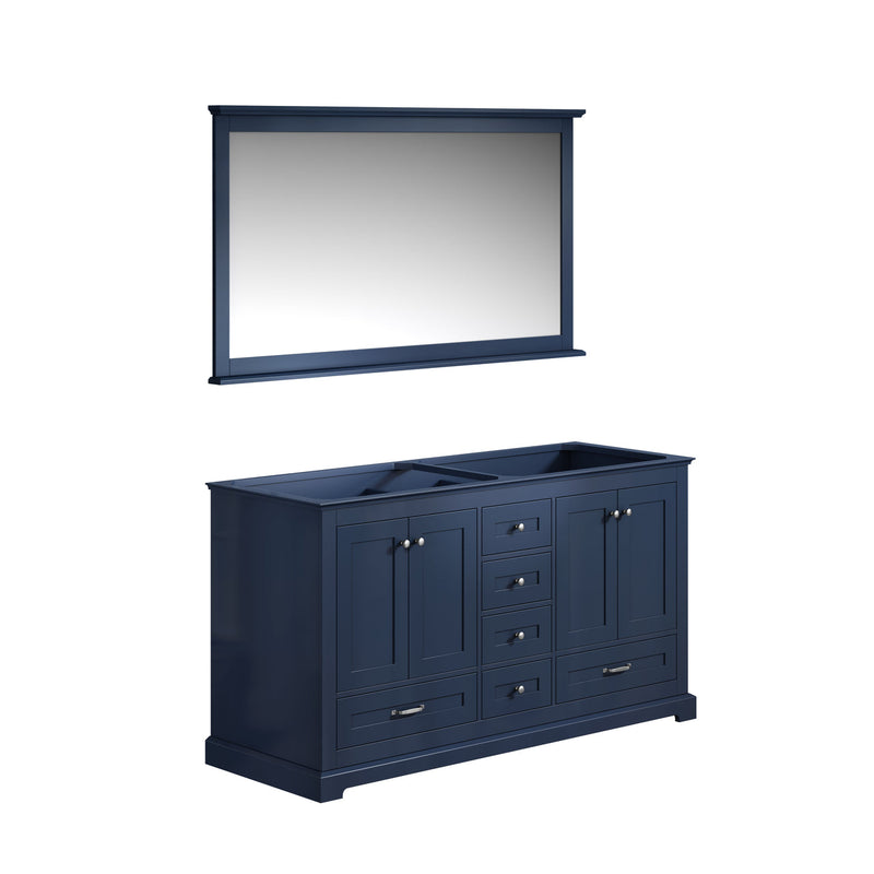 Lexora Dukes 60" Navy Blue Double Vanity, no Top and 58" Mirror LD342260DE00M58