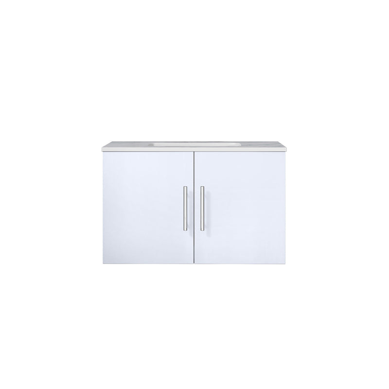 Lexora Geneva 30" Glossy White Single Vanity, White Carrara Marble Top, White Square Sink and no Mirror LG192230DMDS000