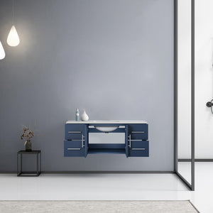 Lexora Geneva 48" Navy Blue Single Vanity, White Carrara Marble Top, White Square Sink and no Mirror LG192248DEDS000