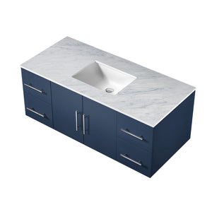 Lexora Geneva 48" Navy Blue Single Vanity, White Carrara Marble Top, White Square Sink and no Mirror LG192248DEDS000