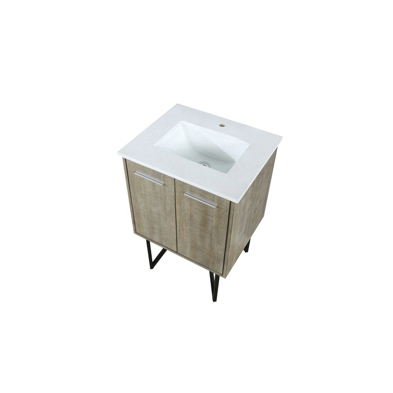 Lexora Lancy 24" Rustic Acacia Bathroom Vanity, White Quartz Top, and White Square Sink - LLC24SKSOS000