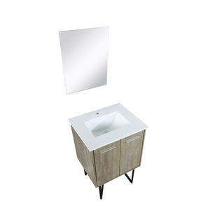 Lexora Lancy 24" Rustic Acacia Bathroom Vanity, White Quartz Top, White Square Sink, and 18" Frameless Mirror - LLC24SKSOSM18