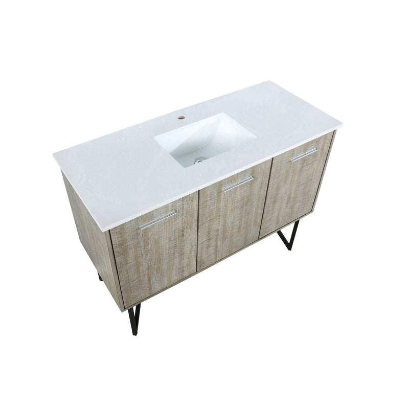 Lexora Lancy 48" Rustic Acacia Bathroom Vanity, White Quartz Top, and White Square Sink LLC48SKSOS000