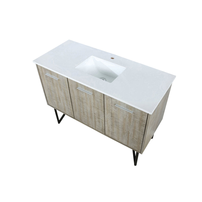 Lexora Lancy 48" Rustic Acacia Bathroom Vanity, White Quartz Top, and White Square Sink LLC48SKSOS000