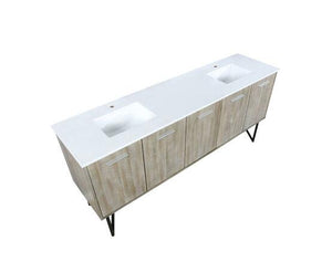 Lexora Lancy 80" Rustic Acacia Double Bathroom Vanity, White Quartz Top, and White Square Sinks LLC80DKSOS000