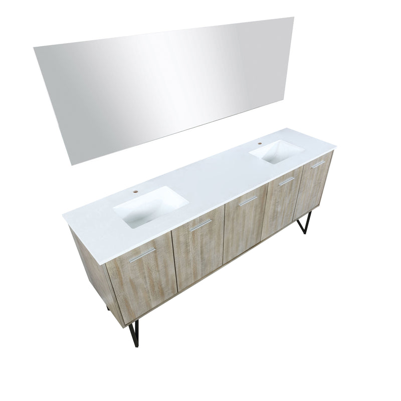 Lexora Lancy 80" Rustic Acacia Double Bathroom Vanity, White Quartz Top, White Square Sinks, and 70" Frameless Mirror  LLC80DKSOSM70