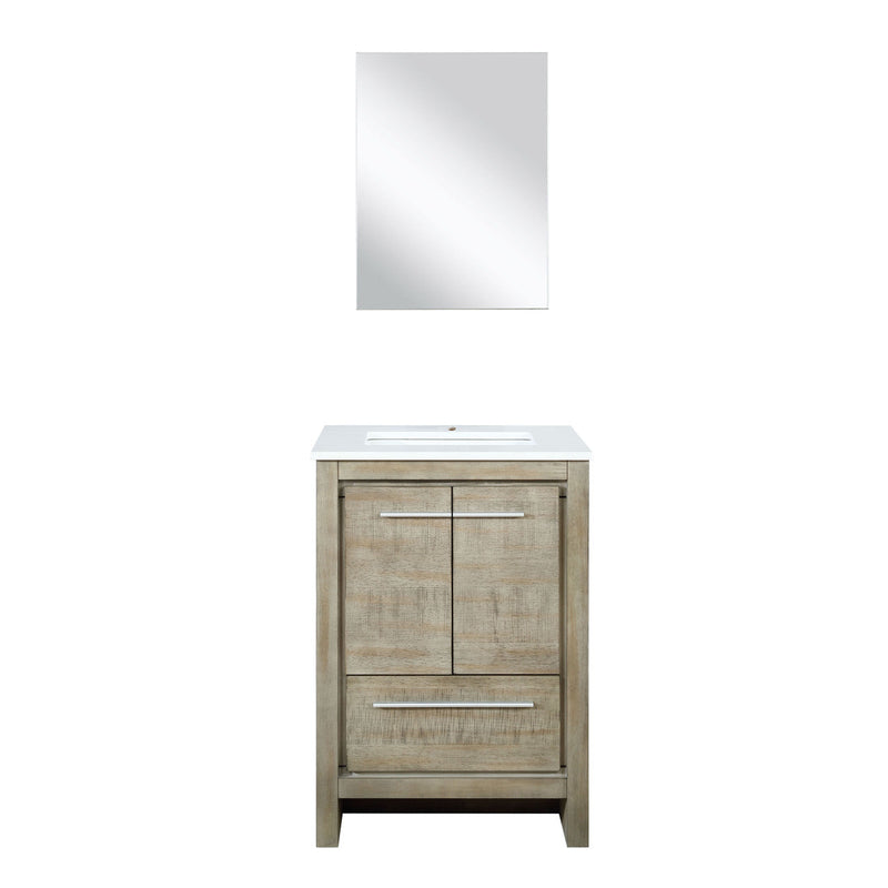 Lexora Lafarre 24" Rustic Acacia Bathroom Vanity, White Quartz Top, White Square Sink, and 18" Frameless Mirror LLF24SKSOSM18
