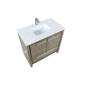 Lexora Lafarre 36" Rustic Acacia Bathroom Vanity, White Quartz Top, White Square Sink, and Labaro Brushed Nickel Faucet Set LLF36SKSOS000FBN