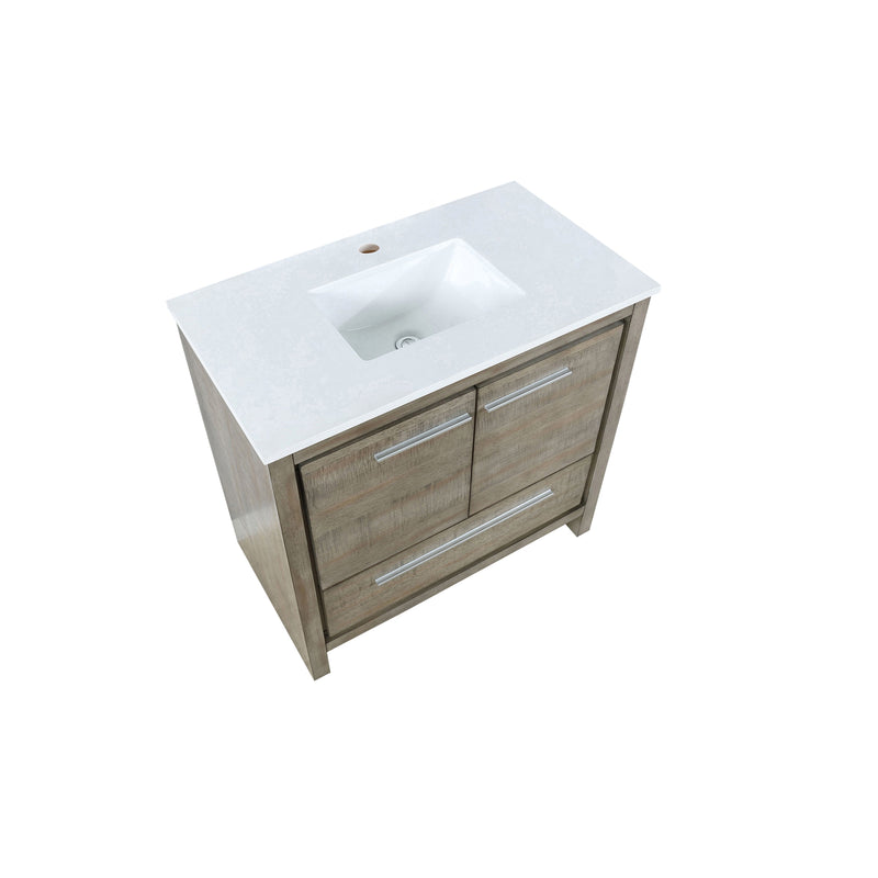 Lexora Lafarre 36" Rustic Acacia Bathroom Vanity, White Quartz Top, and White Square Sink LLF36SKSOS000
